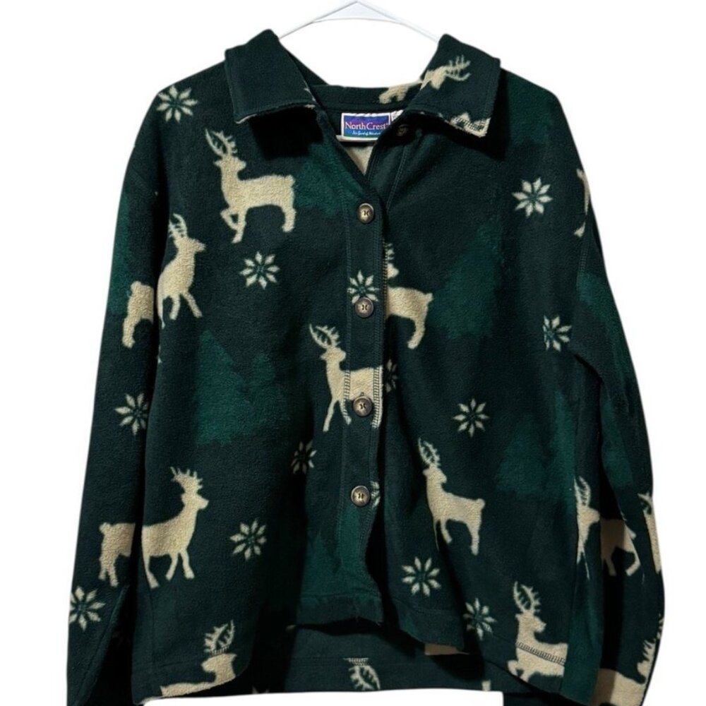 Northcrest Women Size Large Polyester Button Down Fleece Christmas Holiday VTG